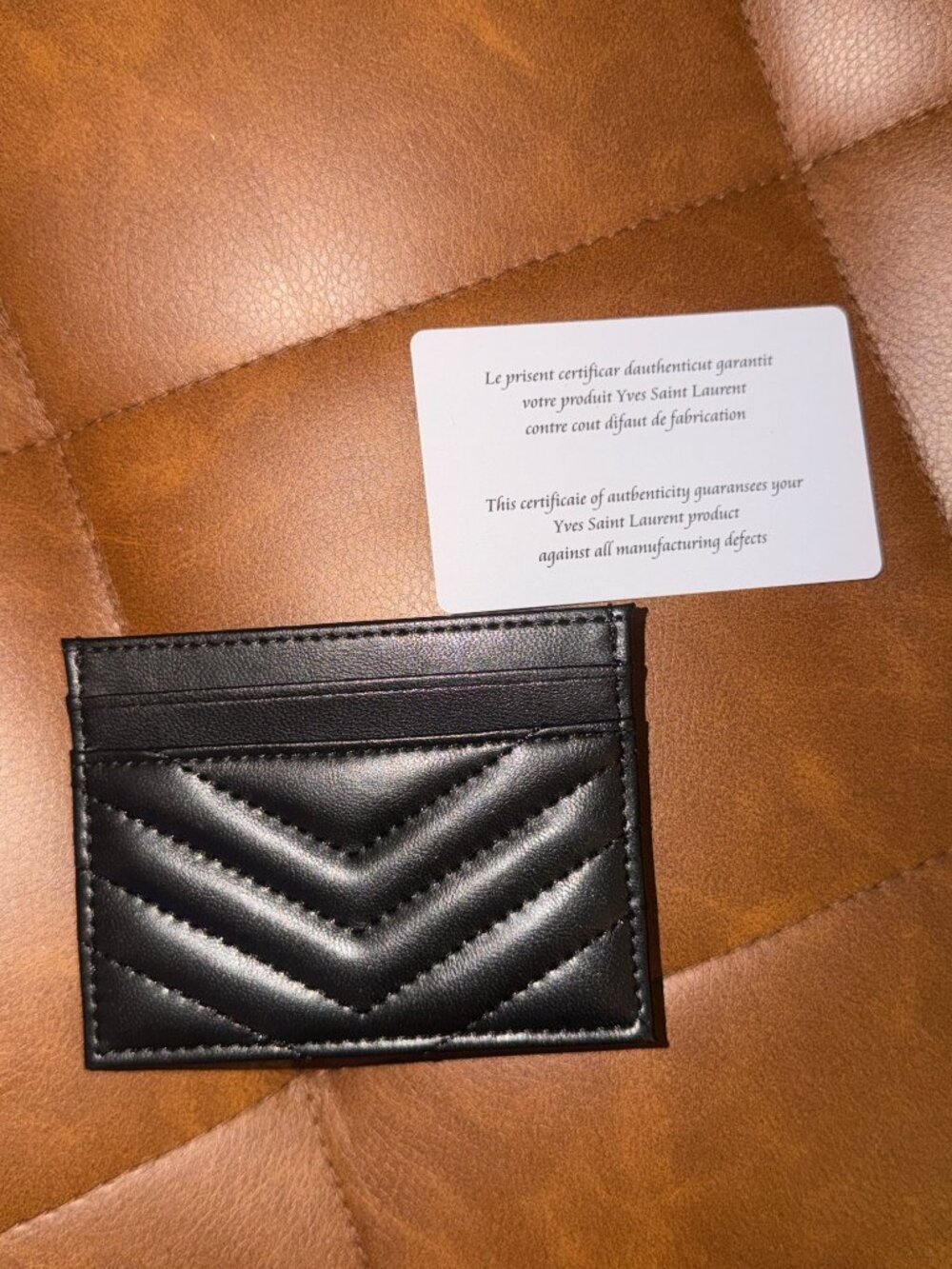 Saint Laurent YSL Quilted Leather Cardholder-Black Gold Emblem-Mothers Day Gift - Picture 3 of 4